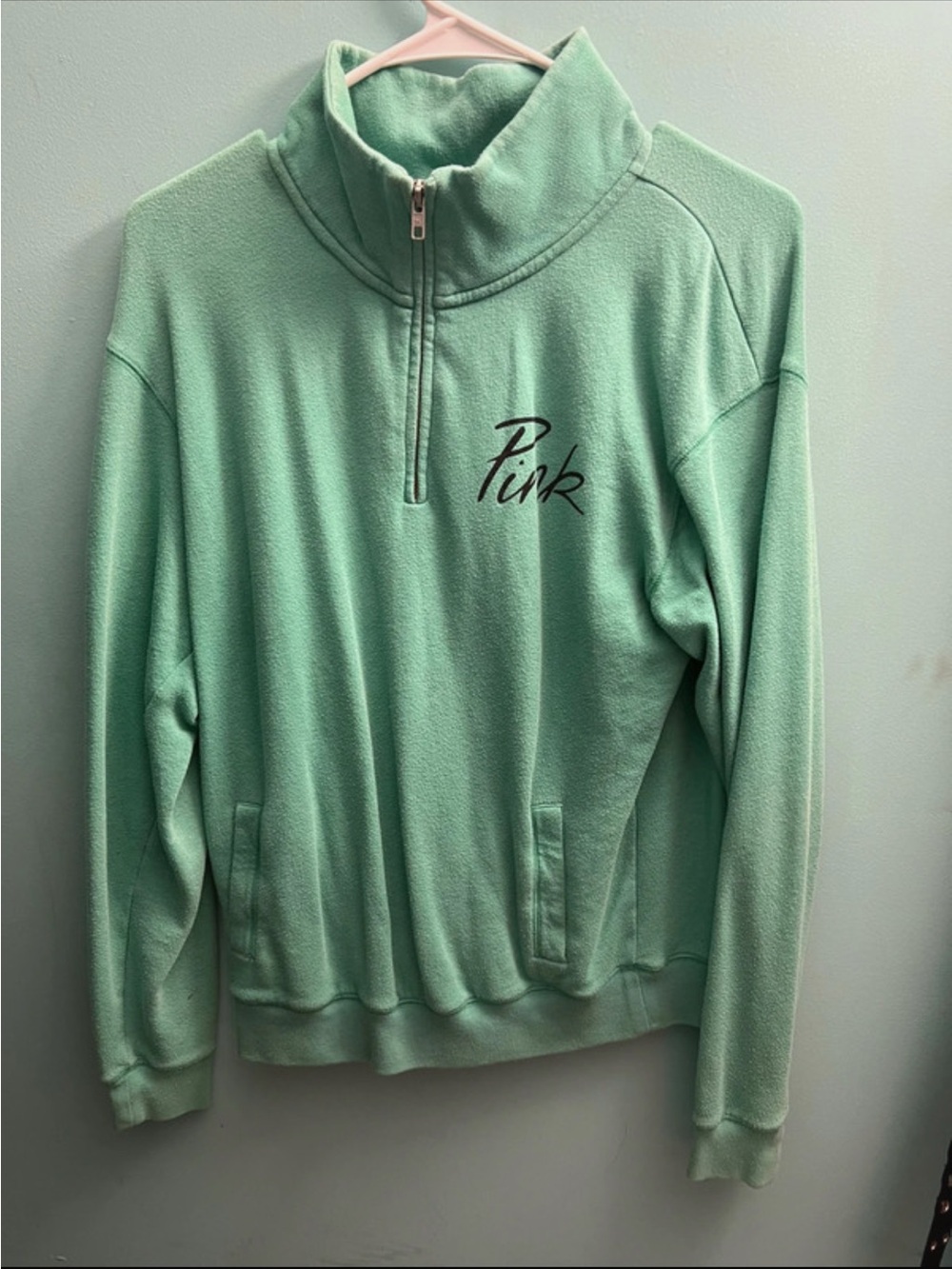 PINK Victoria's Secret Mint Green Quarter-Zip Fleece Pullover